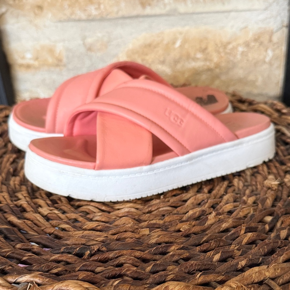 UGG Coral Pink Crisscross Slide Sandals